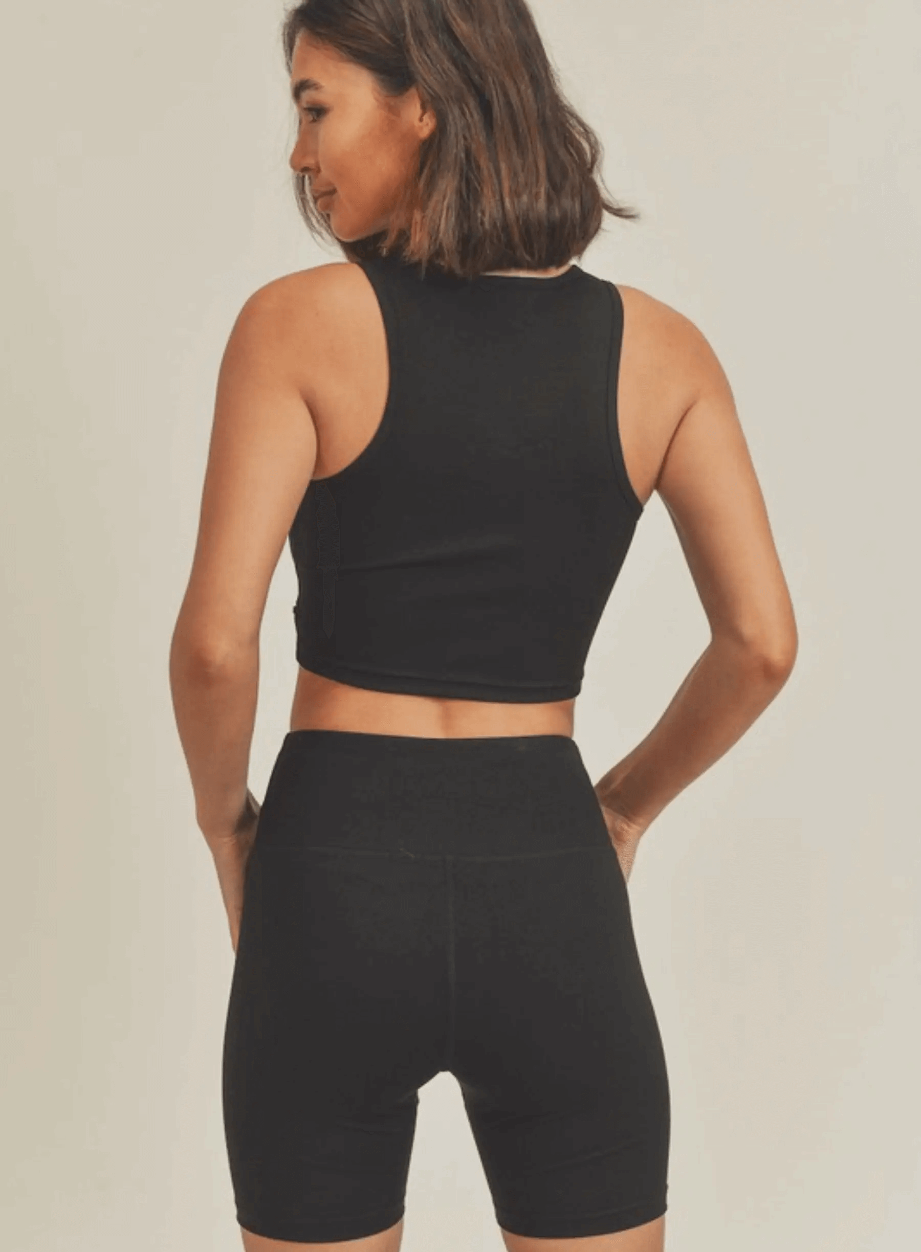 Kimberly C Twist-Front Active Crop Top & Biker Short Set