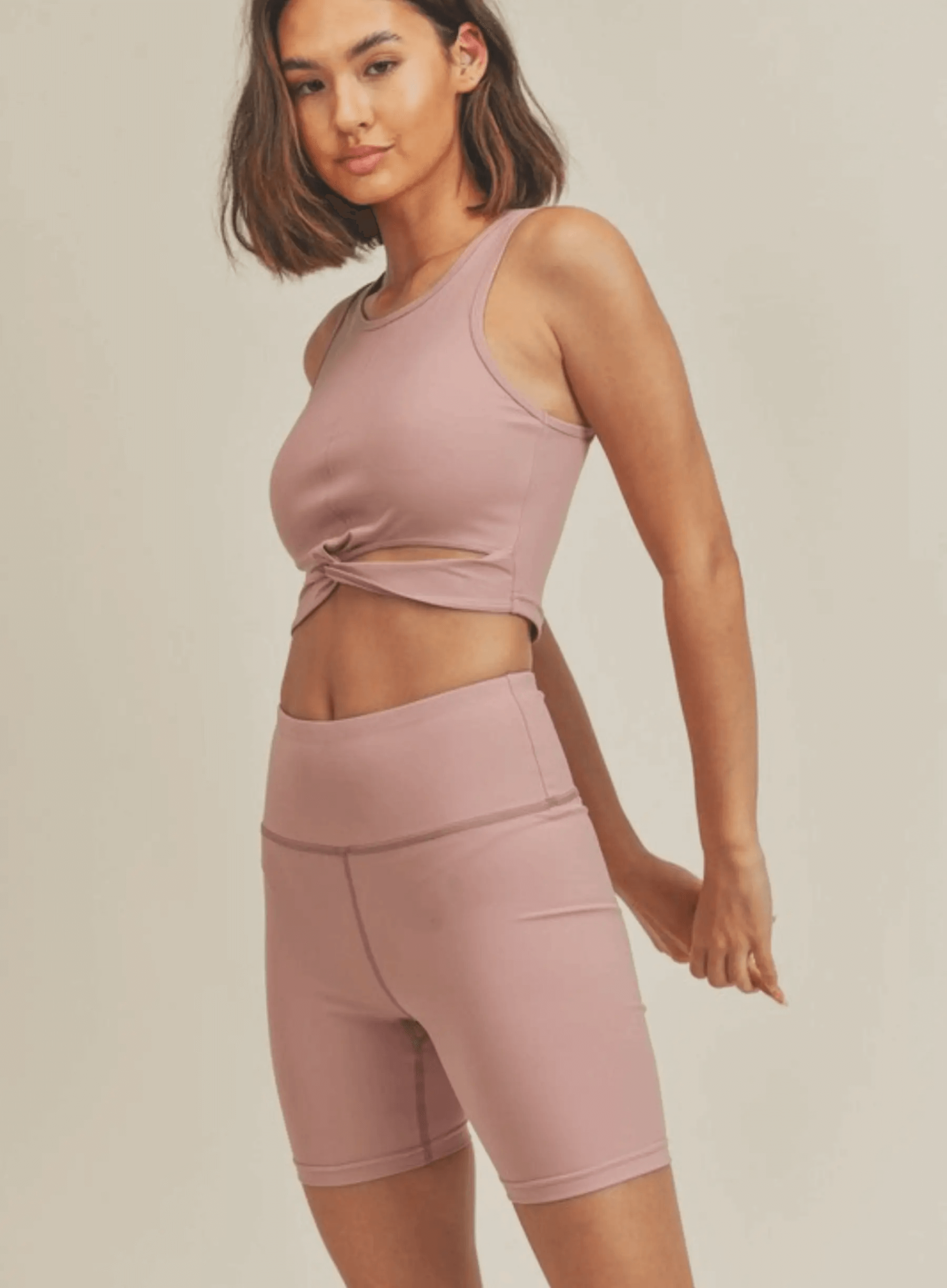 Kimberly C Twist-Front Active Crop Top & Biker Short Set