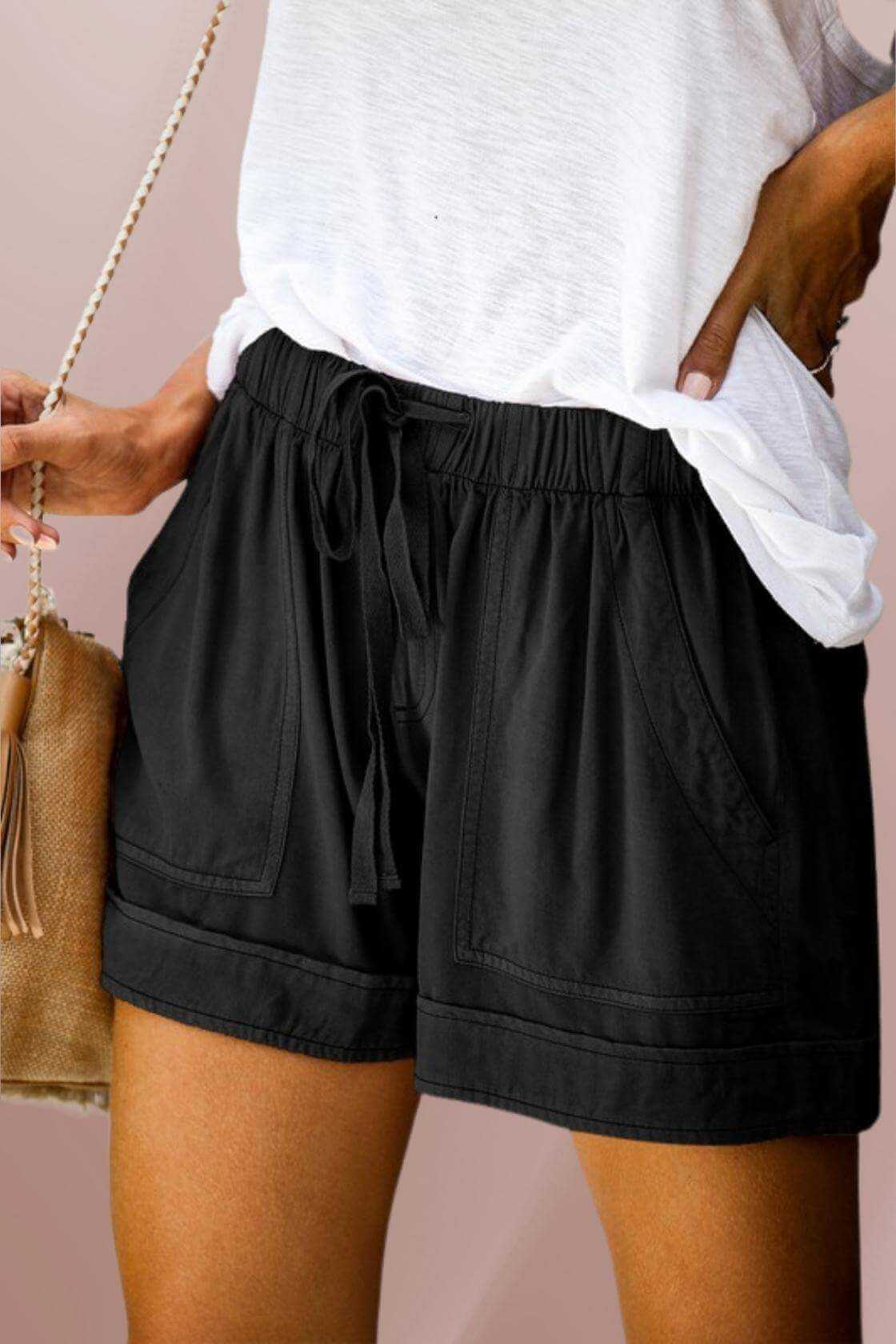 Drawstring Shorts with Pockets - Rocca & Co