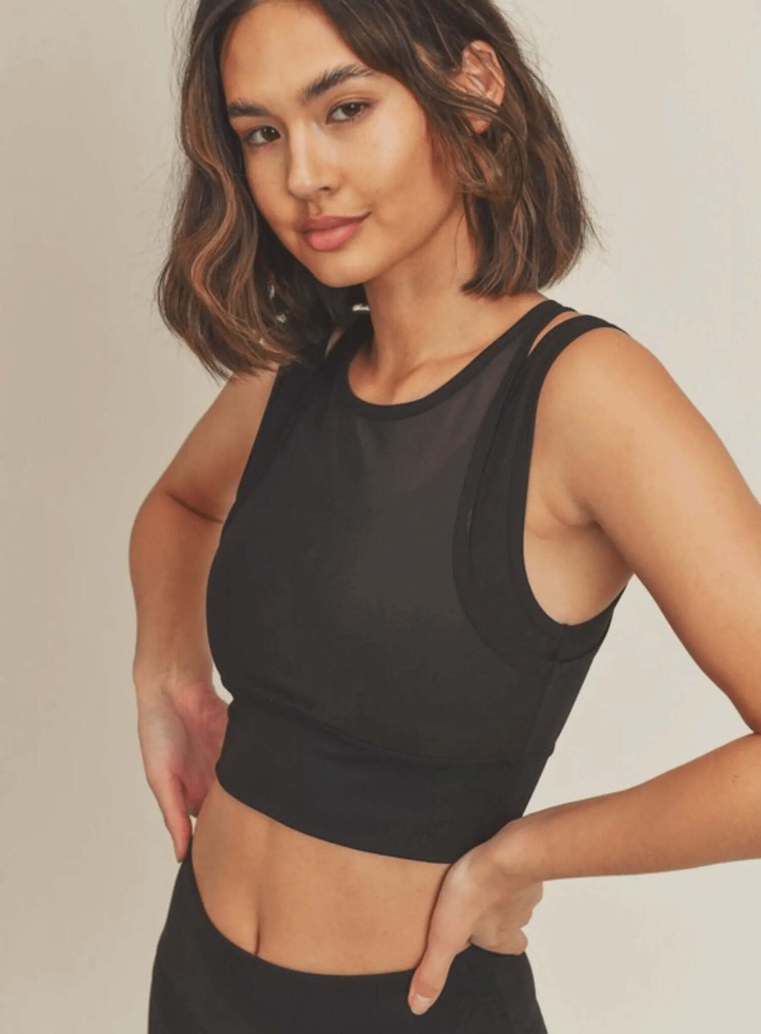 Mesh Overlay Sports Bra & Biker Short Set - Rocca & Co