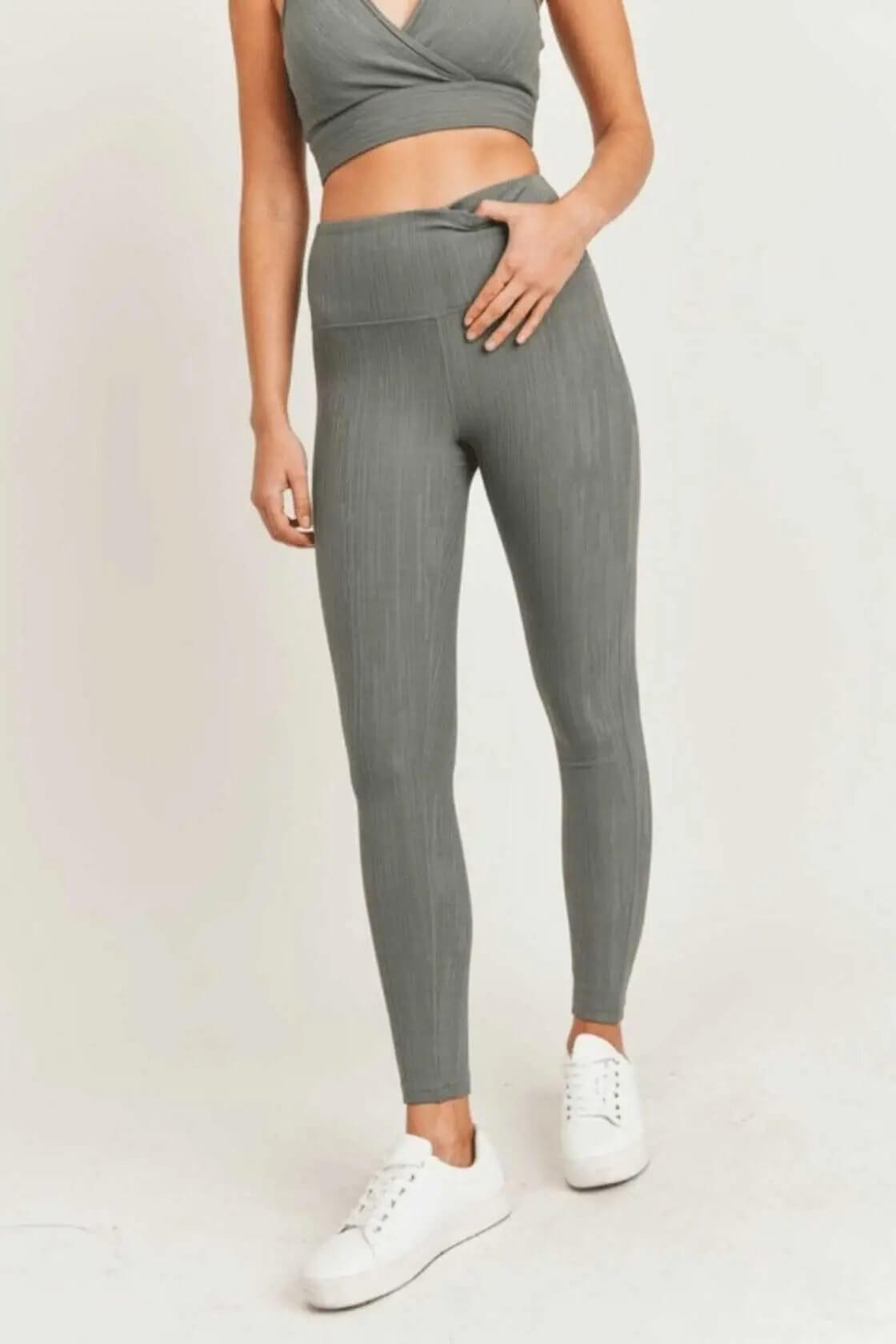 Mono B Textured Lines High Waisted Leggings