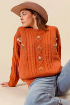 Embroidered Flower Cable Knitted Sweater