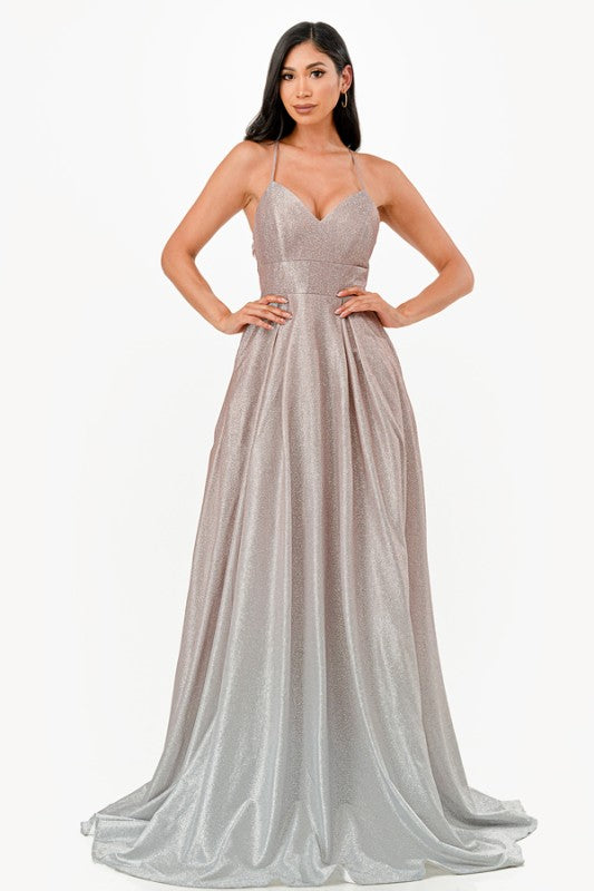 Spaghetti Strap Open Back Floor-Length Gown