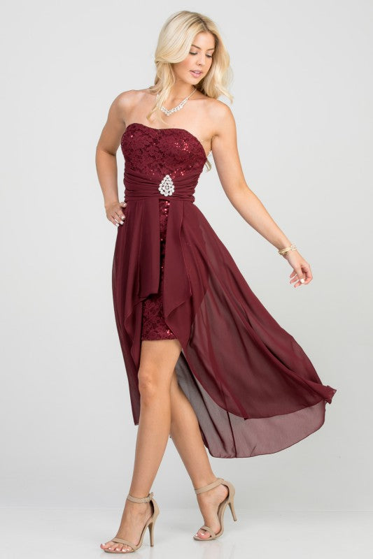 High Low Chiffon/Lace Strapless Dress