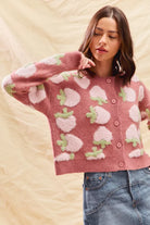 Strawberry Pattern Button-Up Cardigan