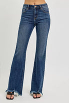 Mid Rise Flare Frayed Hem Jeans