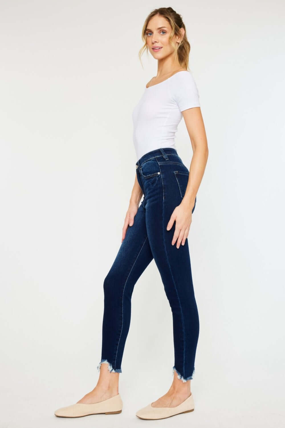 High Rise Frayed Ankle Skinny Jeans