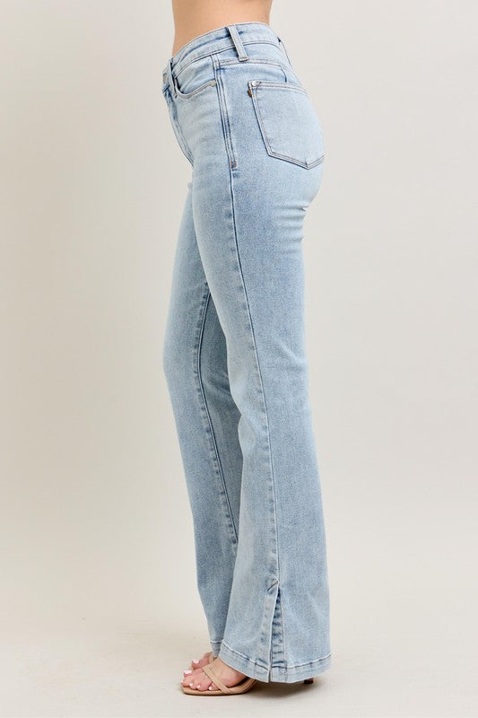Tummy Control Vintage Wash Side Slit Slim Boot Jeans