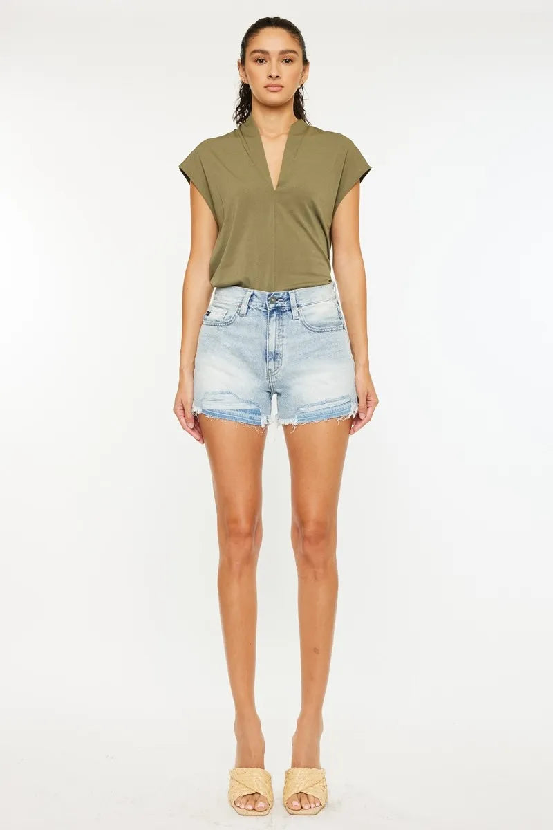 High Rise Raw Hem Denim Shorts