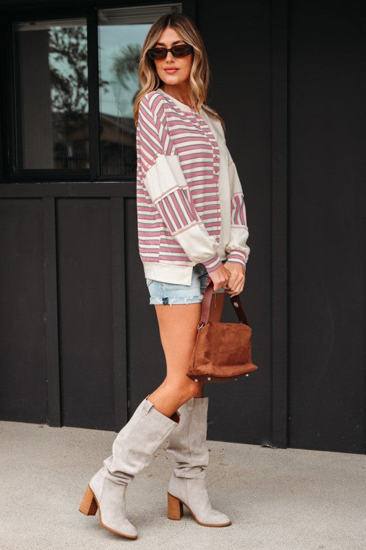 Striped Patchwork Henley Top