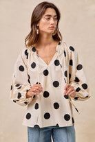 Polka Dot Balloon Sleeves Blouse