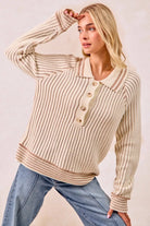 Half Button Ribbed Two Tone Sweater