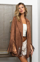Faux Suede Blazer with Fringed Hem
