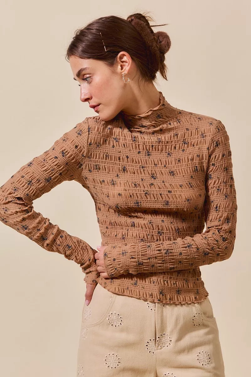 Floral Print Textured Knit Top