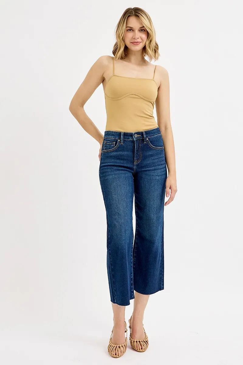 Tummy Control High Rise Crop Wide Jeans