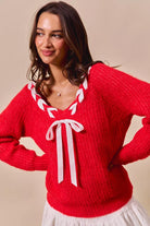 Ribbon Tie V-Neck Sweater