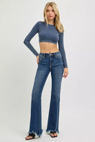 Mid Rise Flare Frayed Hem Jeans