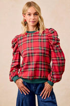 Plaid Exaggerated Shoulder Top