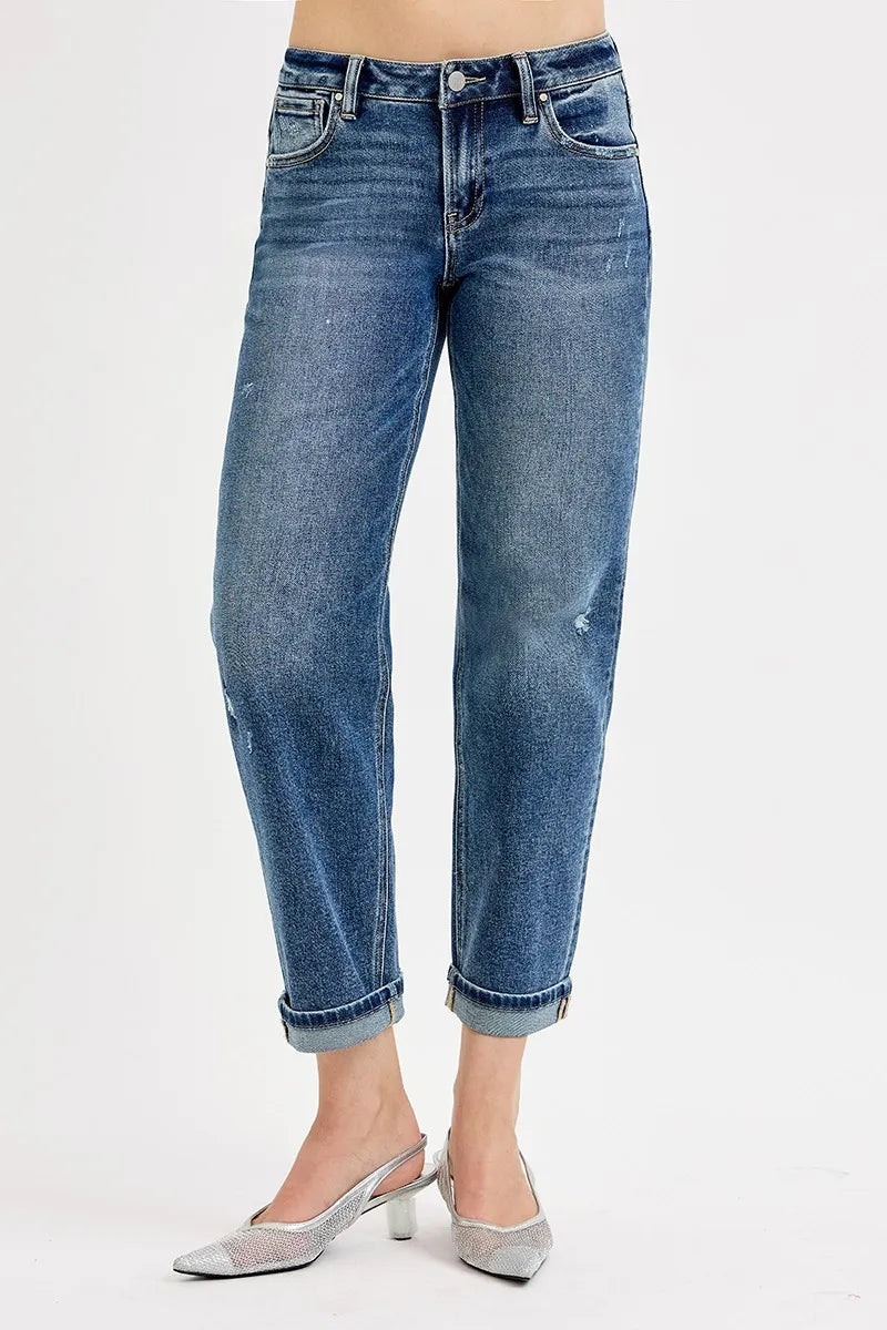 Mid Rise Crop Boyfriend Jeans