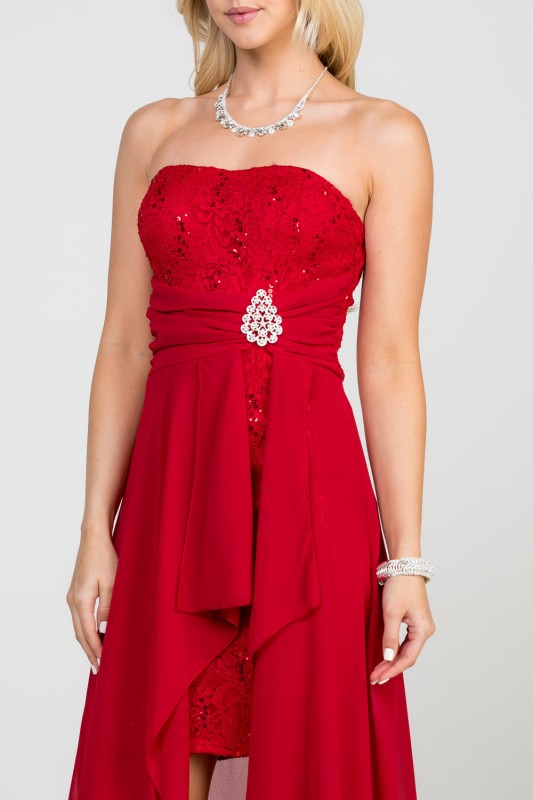 High Low Chiffon/Lace Strapless Dress