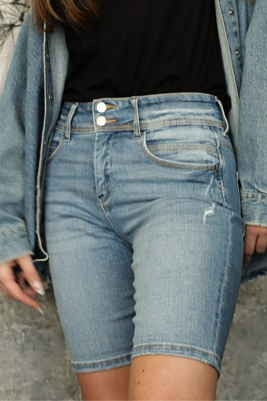 HighRise DoubleButton Waistband Bermuda