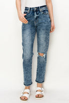 High Rise Stretch Distressed Mom Jeans