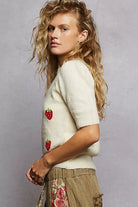 Strawberry Patch Sweater with Shirring Shoulder