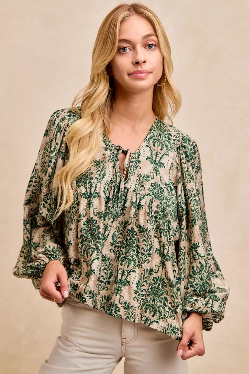 Printed Woven Front Tied Blouse