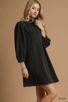 French Terry Balloon Sleeve Shift Dress