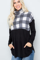 Plaid Turtleneck Long Sleeve Blouse