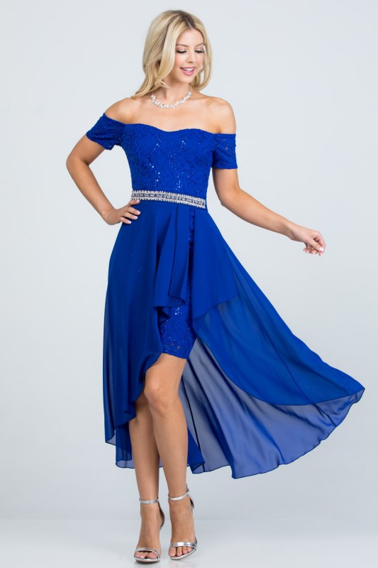 Embellished Waist High-Low Cocktail Dress