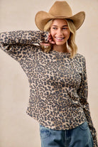 Leopard Print Washed Waffle Thermal Top