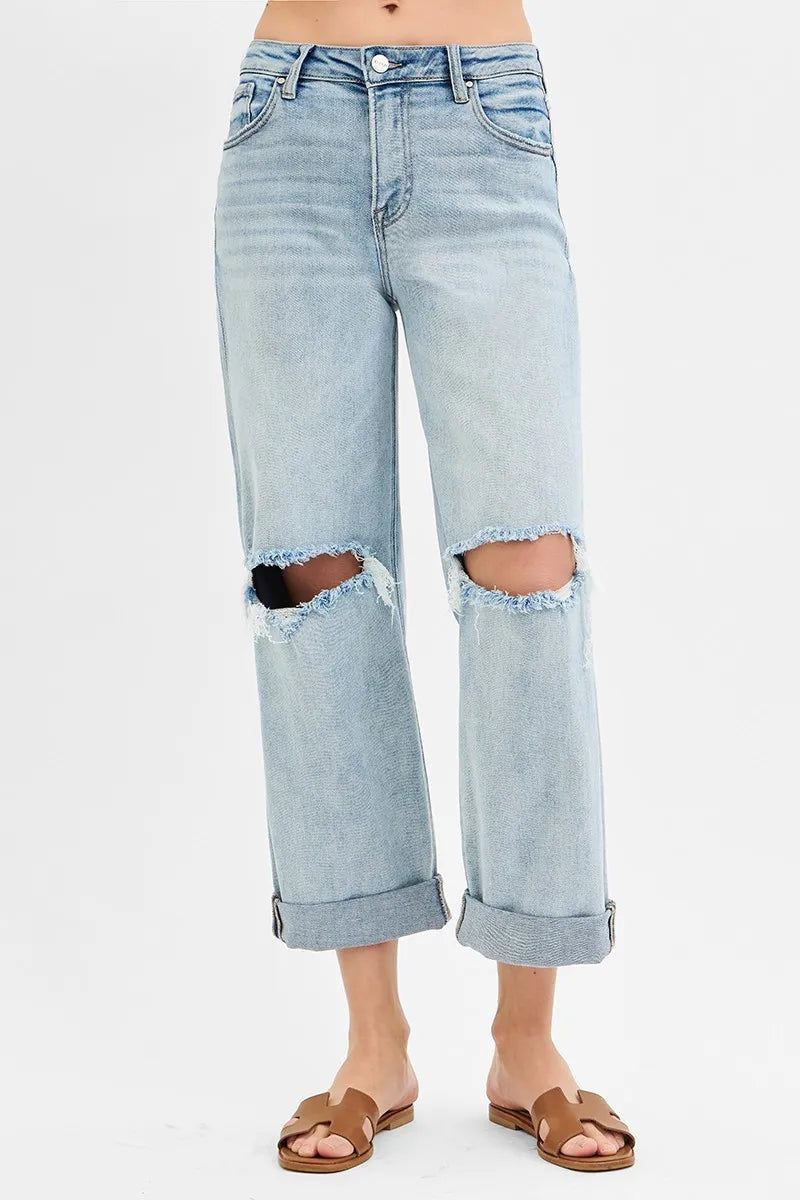 Mid Rise Fit Boyfriend Jeans with Cuff
