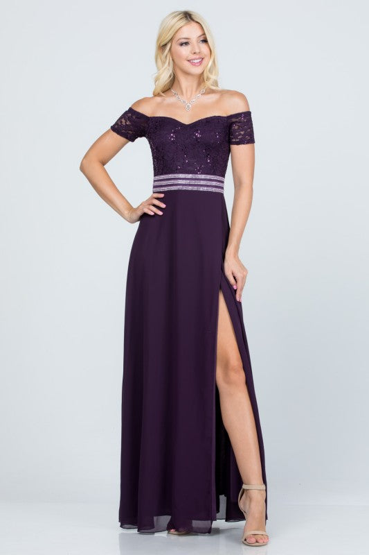 Off-Shoulder Full-Length A-Line Dress