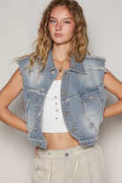 Asymmetrical Front Closure Raw Hem Denim Vest