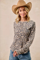 Leopard Print Washed Waffle Thermal Top
