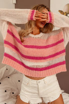 BiBi Hollow Out Yoke Detail Striped Sweater