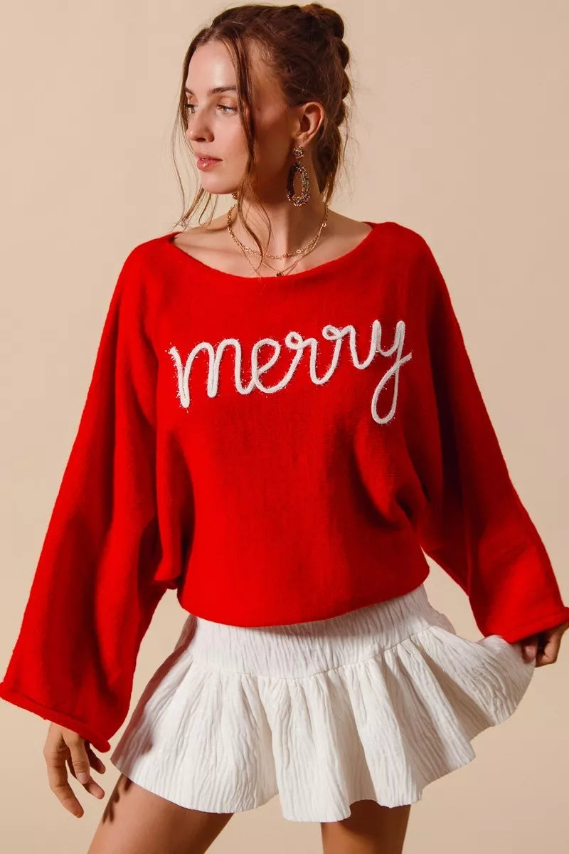 Merry Tinsel Lettering Christmas Sweater