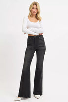 High Rise Flare Raw Cut Hem Jeans
