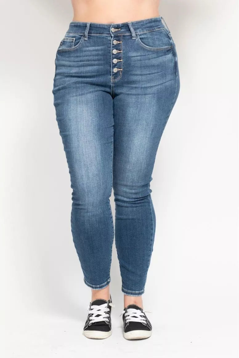 High Rise Button Fly Skinny Jeans