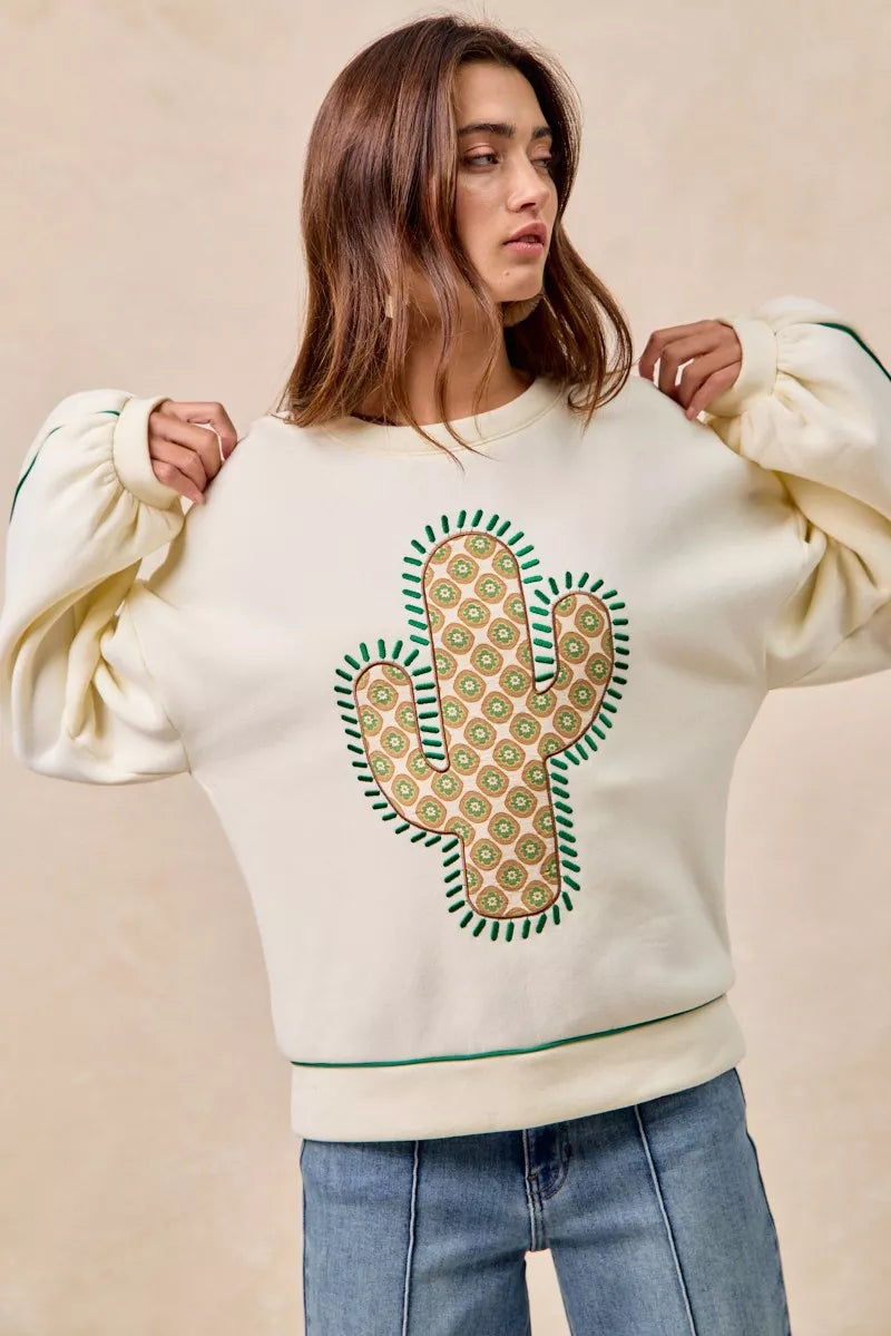 Cactus Embroidered Fleece Sweatshirt