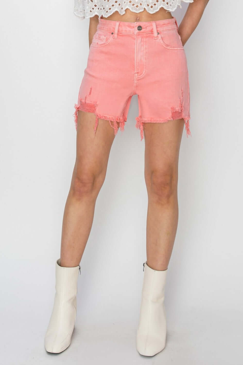 High Rise Distressed Denim Shorts