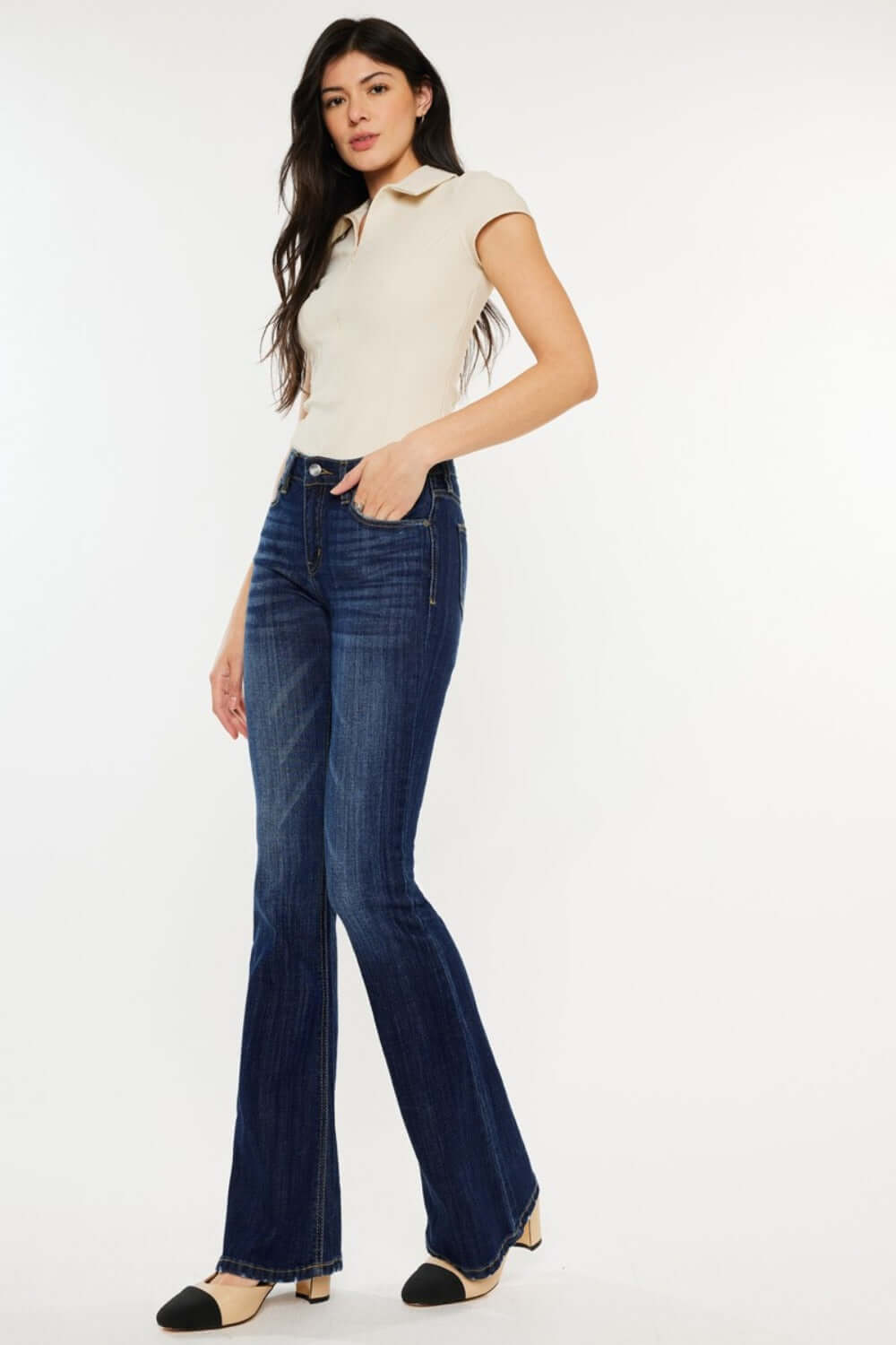 Mid Rise Slim Flare Jeans