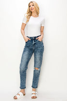 High Rise Stretch Distressed Mom Jeans
