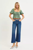 RISEN Tummy Control 4 Way Stretch High Rise Crop Wide Leg Jeans