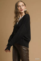 Button-Front V-Neck Knit Cardigan