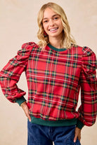 Plaid Exaggerated Shoulder Top