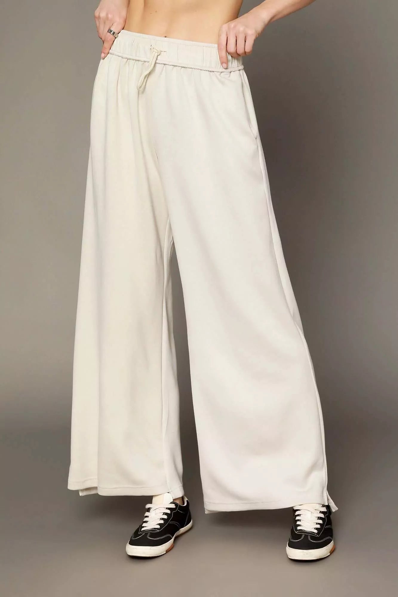 Elastic Drawstring Waistband Wide Leg Pants