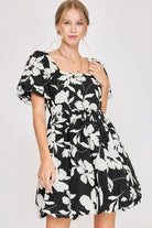 Two Tone Floral Print Babydoll Dress