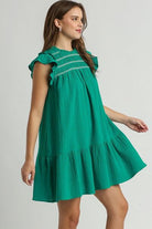 Smocked Contrast Stitching Ruffle Dress